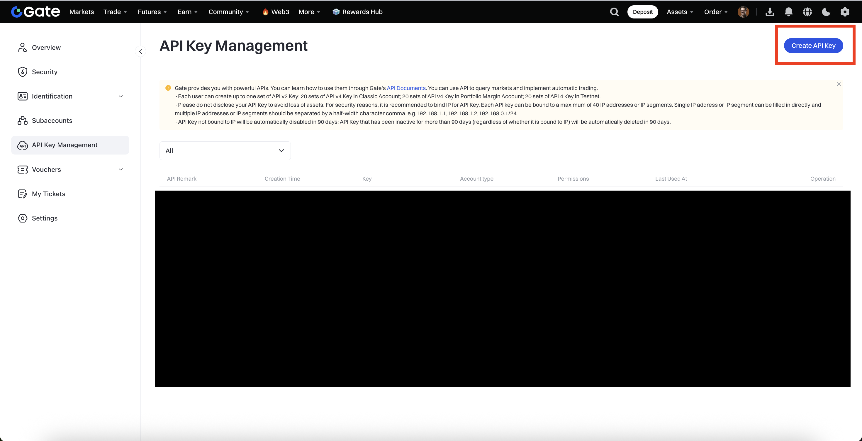 Create API Key Button