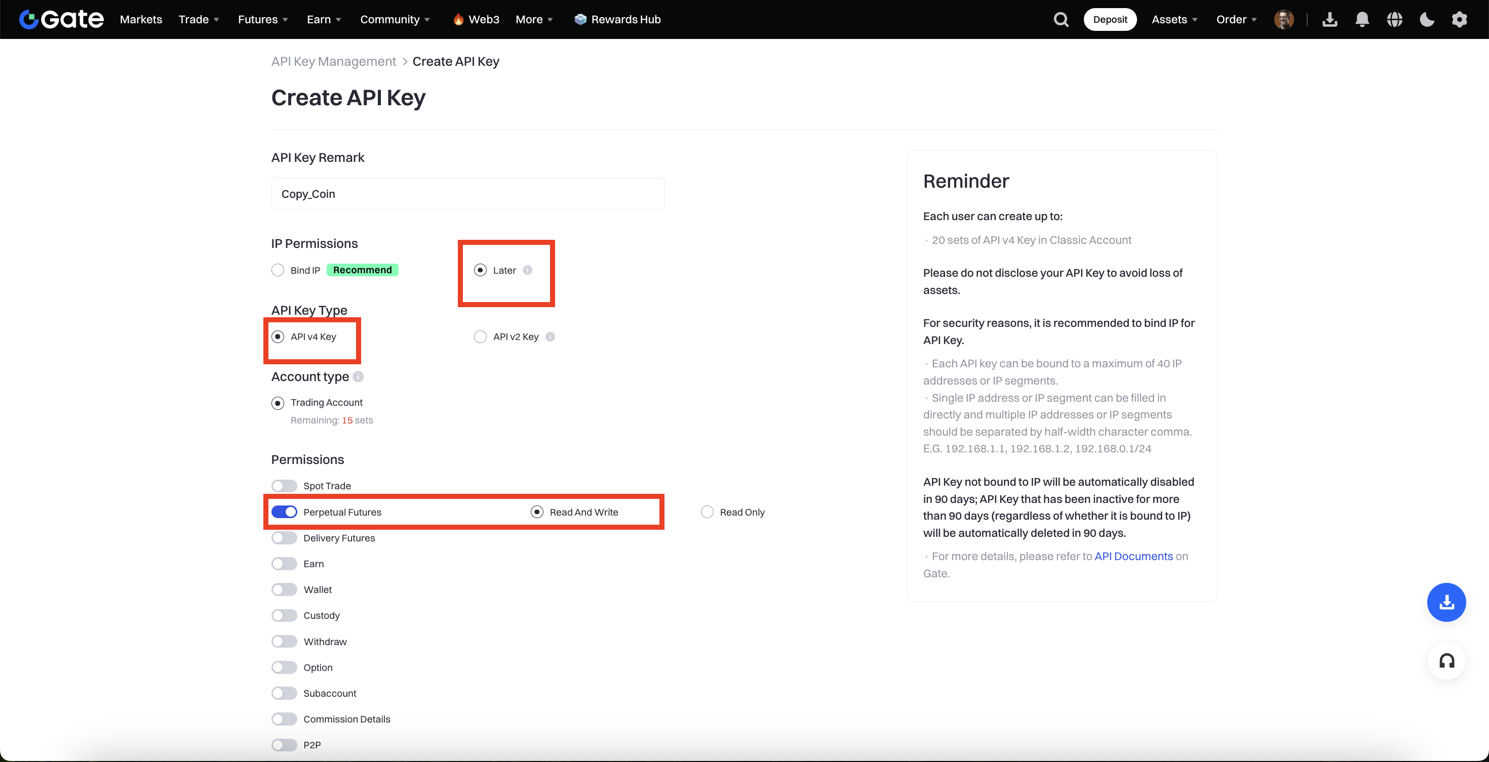 API Key and Secret Key Display