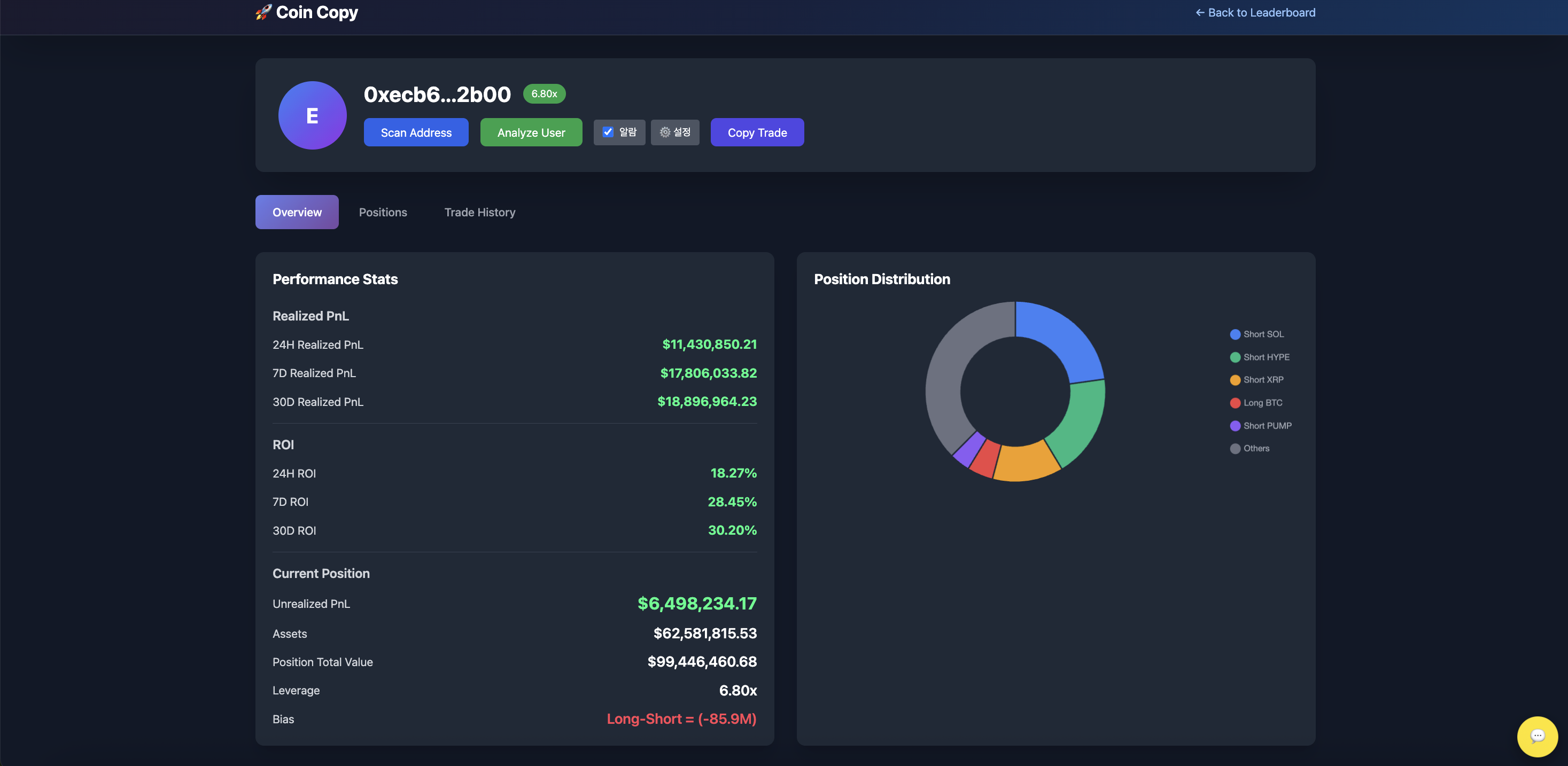 CopyTrade 화면에서 트레이딩 설정